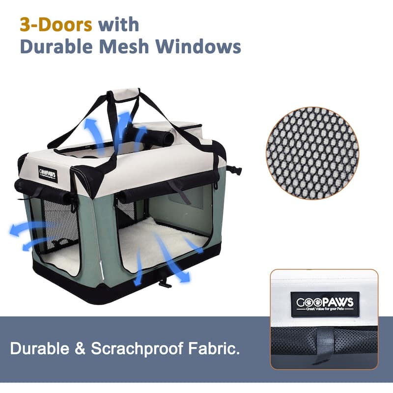 JESPET Indoor & Outdoor 3-Door Collapsible Soft-Sided Dog Crate