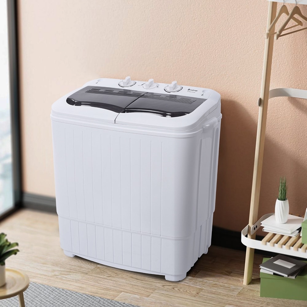 14.3 lbs Semi-automatic Compact Twin Tub Washing Machine with Built-in  Drain Pump - Bed Bath & Beyond - 34399241