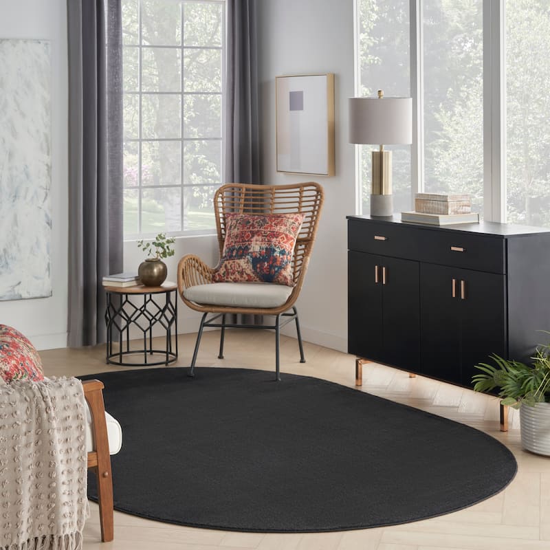 Nourison Modern Solid Indoor/Outdoor Area Rug - 6' x 9' Oval - Black