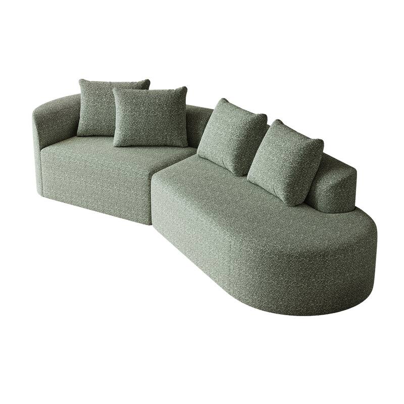 112" Chenille Curved Sectional Sofa with 4 Throw Pillows, Extra Deep Seating and No Assembly Required