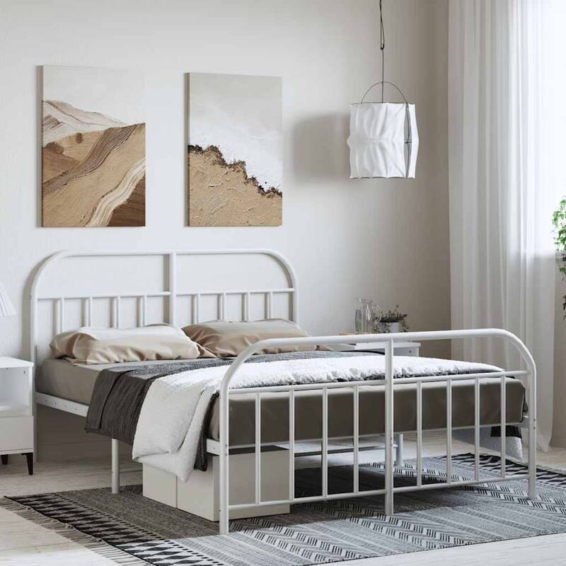 vidaXL 12 Inches Metal Bed Frame No Mattress - White 1/77.2" x 55.9" x 39.4"