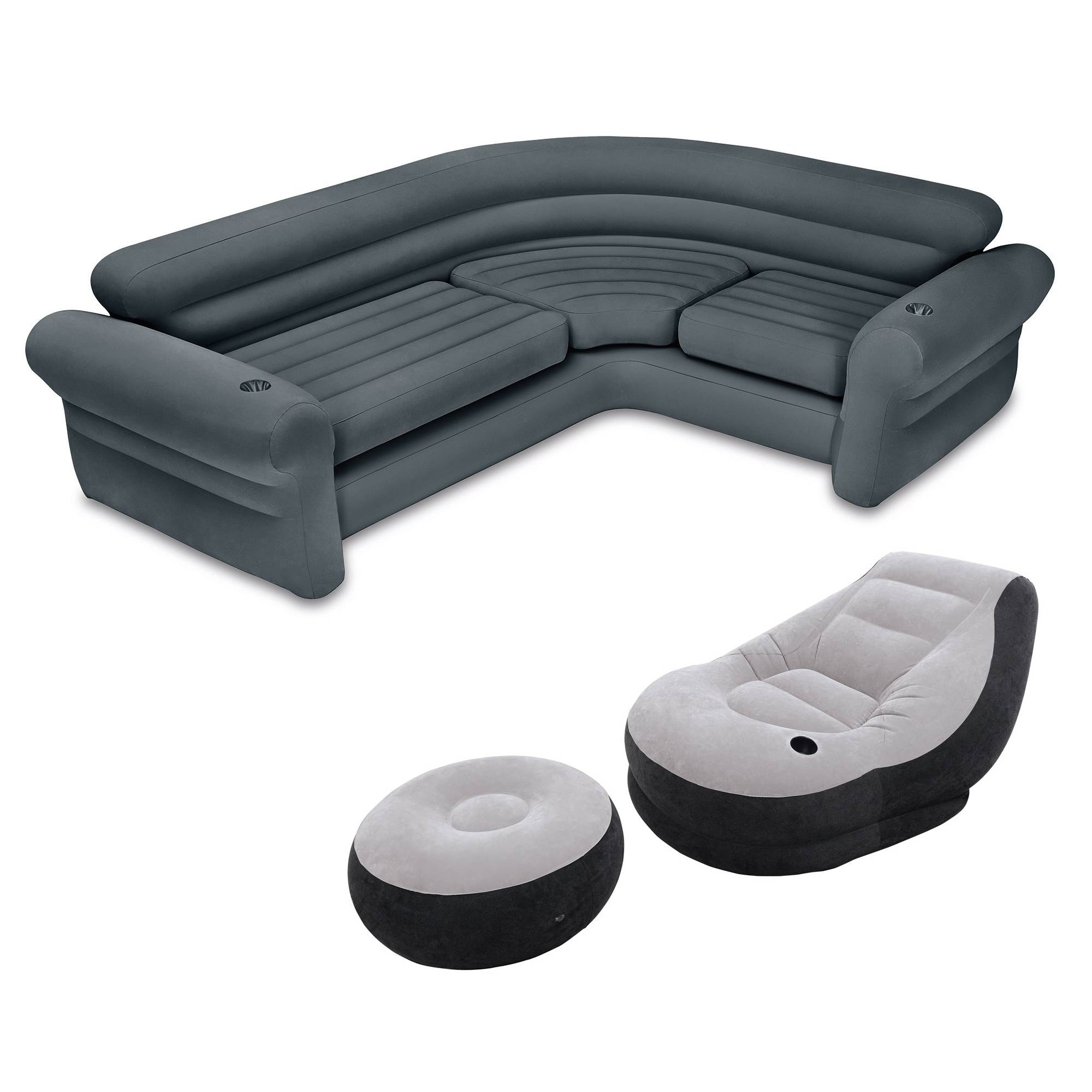 Intex inflatable ultra lounge chair top with cup holder and ottoman set