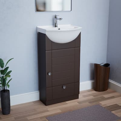 Mahayla White Ceramic Cabinet Vanity Sink Dark Oak Cabinet Vanity with Chrome Faucet, Drain and Overflow