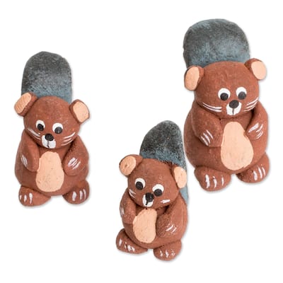 Novica Handmade Beaver Family Ceramic Figurines (Set Of 3)