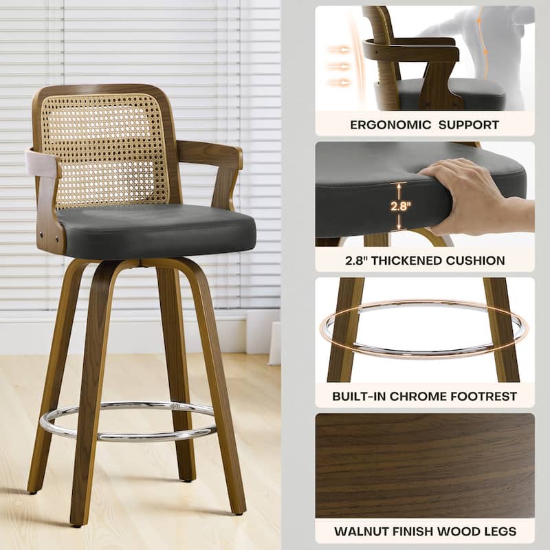 Upholstered Wood Swivel Counter Height Barstool with Arms