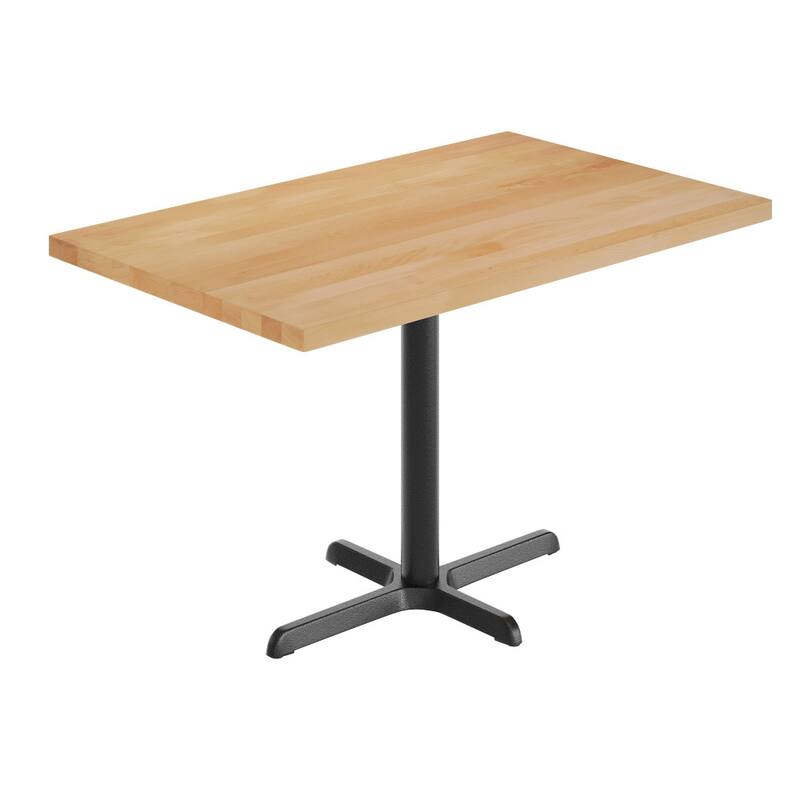 Rectangular Solid Wood Commercial Tabletop w/ 23.75" x 29.5" Dining Height X-Base - 30"W x 48"D x 29.5"H - Natural Top/Black Base
