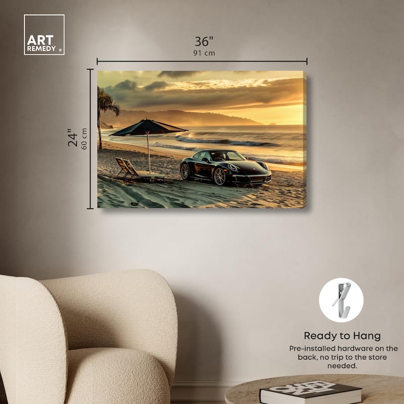 Lovely Sunset Beach Drive Canvas by Art Remedy, Gallery Wrapped