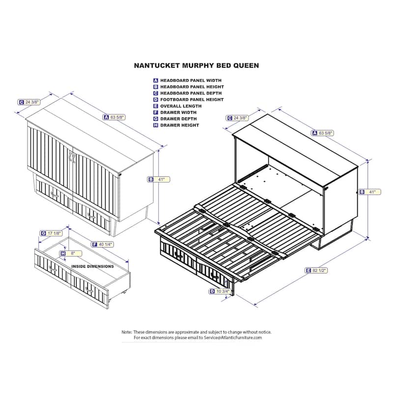 Murphy Bed Chest - Storage Drawer & USB Charger - Space Saving Furniture