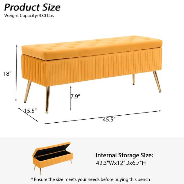 dimension image slide 1 of 2, Velvet/Leather Storage Bench for Bedroom,End of Bed Bench for King Size Bed, Modern Upholstered Long Ottoman Bench for Entryway