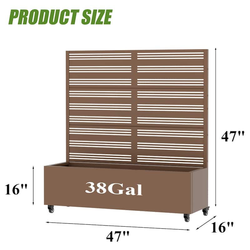 Outdoor Metal Galvanized Privacy Screen Planter Box with Trellis Lockable Wheels