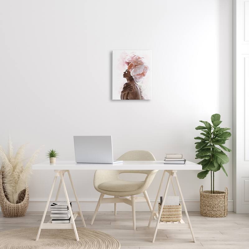 Stupell African American Woman Pink Floral Crown Abstract Portrait Canvas Wall Art - Brown
