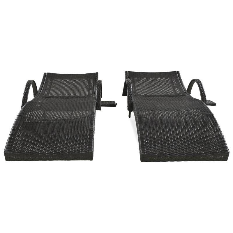 2-piece Outdoor Wicker Chaise Lounge Chairs Set with Pull-out Side Table, Patio Pool Adjustable Reclining Sun Lounger