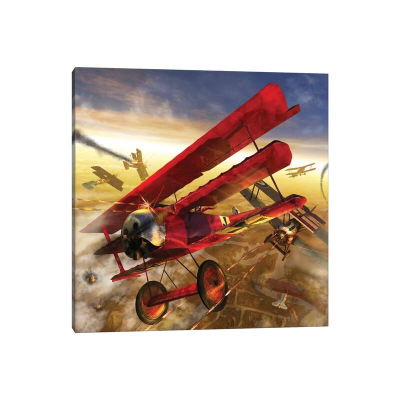 iCanvas "German Triple Wing Biplane The Red Baron, WWI Western Front Air Assault" by Kurt Miller Canvas Print