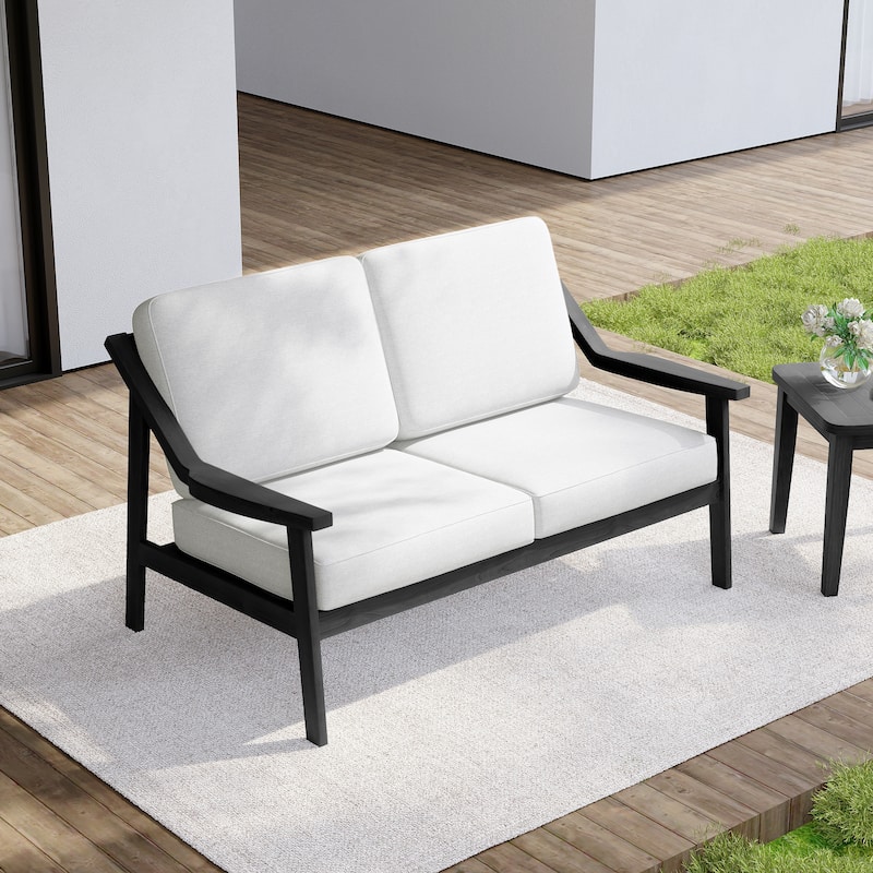 Outdoor Wood Teak Patio 2 Seater Loveseat with Cushion