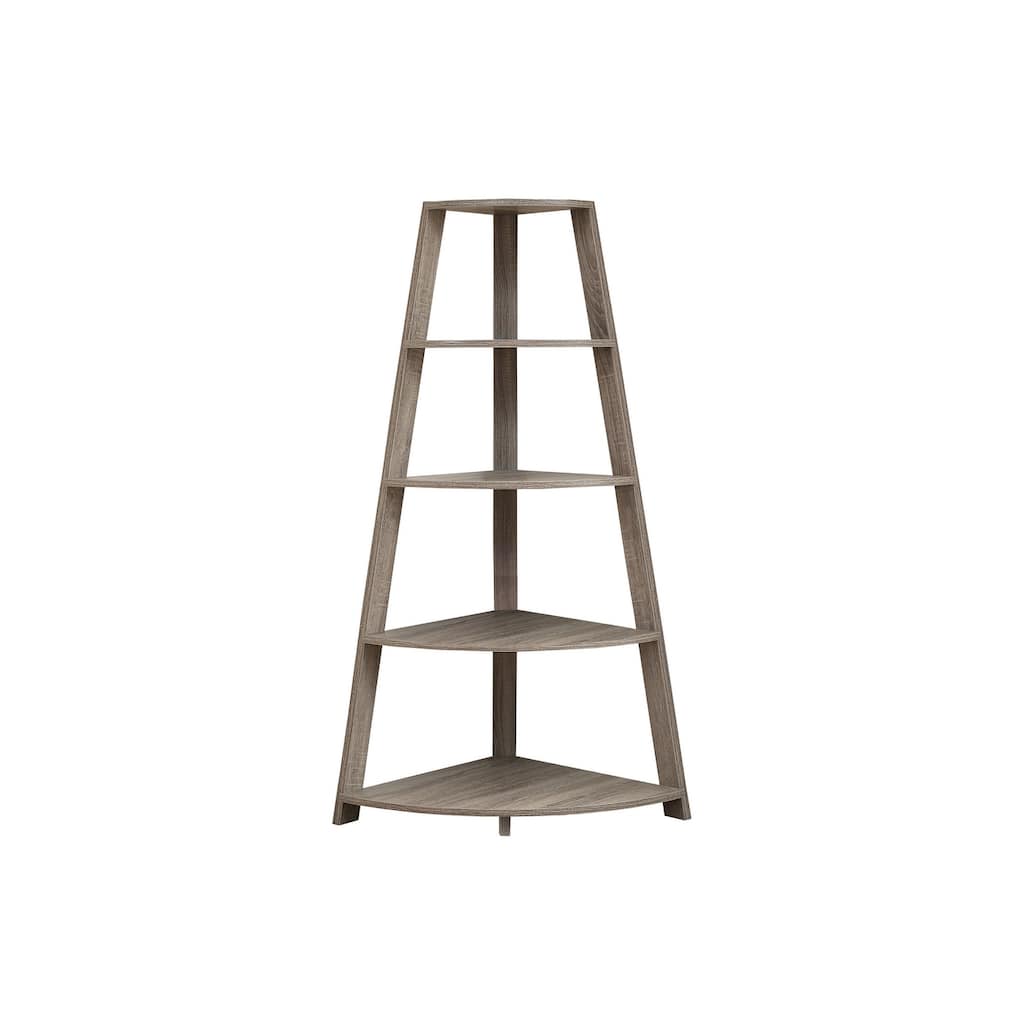 Bookshelf, Bookcase, Etagere, Corner, 4 Tier, 60"h, Office, Bedroom, Laminate, Contemporary, Modern