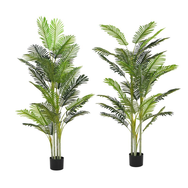 78 Inch Artificial Palm Tree Set of 2 in Pot Green Polyester Fronds No Assembly Indoor Tropical Decor - Green