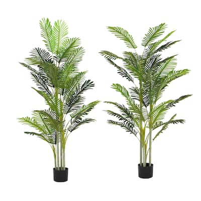 78.5" Artificial Palm Tree with Black Plastic Pot, Set of 2