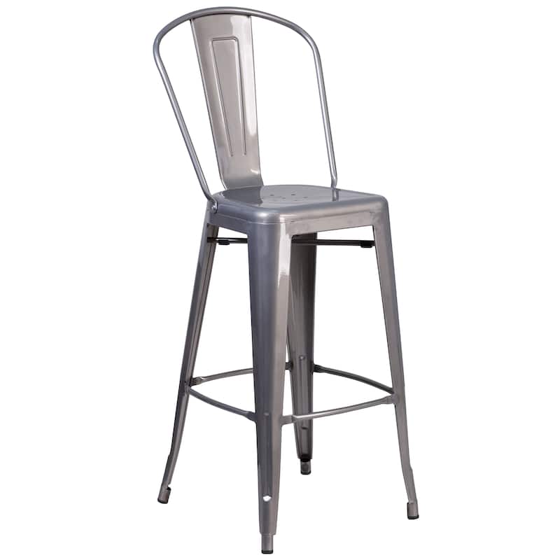 30" High Clear Coated Indoor Barstool with Back - 17.75"W x 22.5"D x 46.5"H - Clear Coated