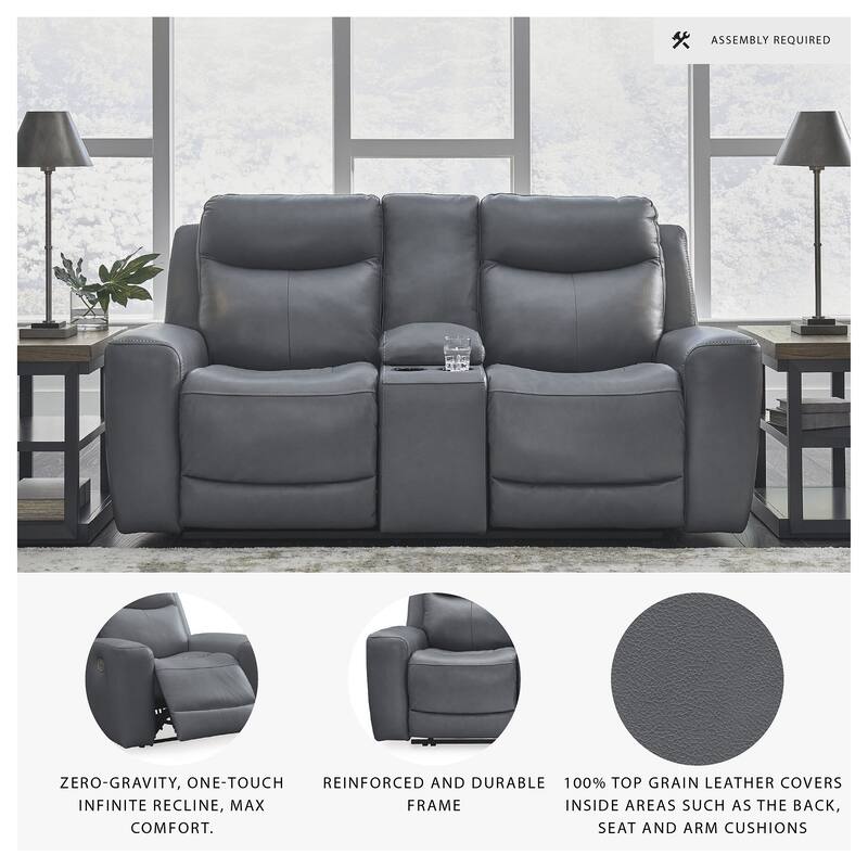 Signature Design by Ashley Mindanao Steel Power Reclining Loveseat with Console - 79"W x 42"D x 43"H