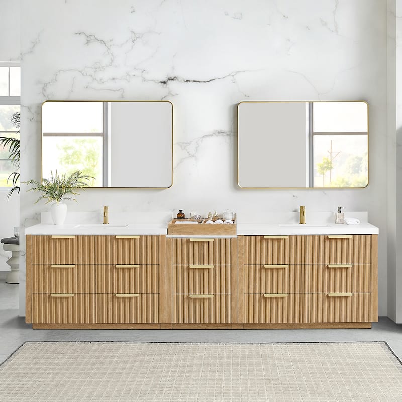 Santarem Double Vanity with Pure White Quartz Stone Top without Mirror
