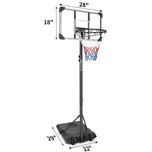 dimension image slide 5 of 11, Adjustable Basketball Hoop for Teens, Portable Basketball Goal with 28" Backboard and Wheels, Indoor Outdoor Use