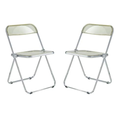 LeisureMod Lawrence Acrylic Folding Chair With Metal Frame, Set of 2 - 30"