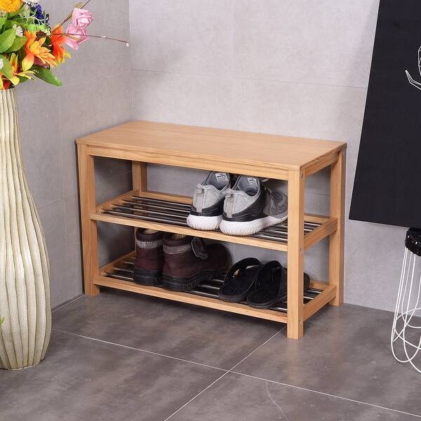 Shop Costway 3 Tier Wooden Shoe Storage Bench Racks Shelf