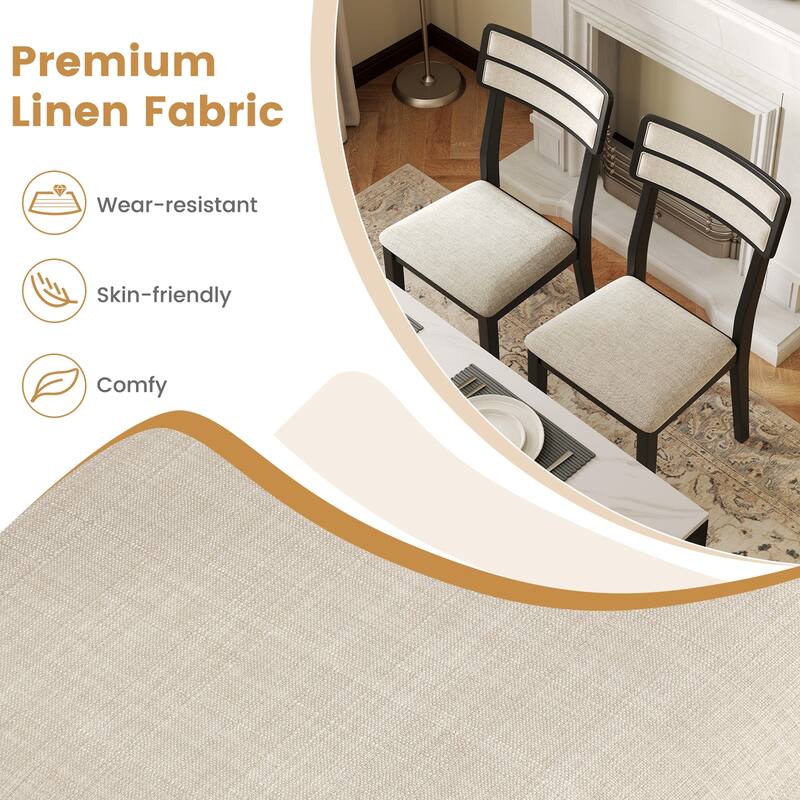 Set of 4 Upholstered Dining Chairs with Padded Seat and Rubber Wood Legs for Kitchen and Dining Room