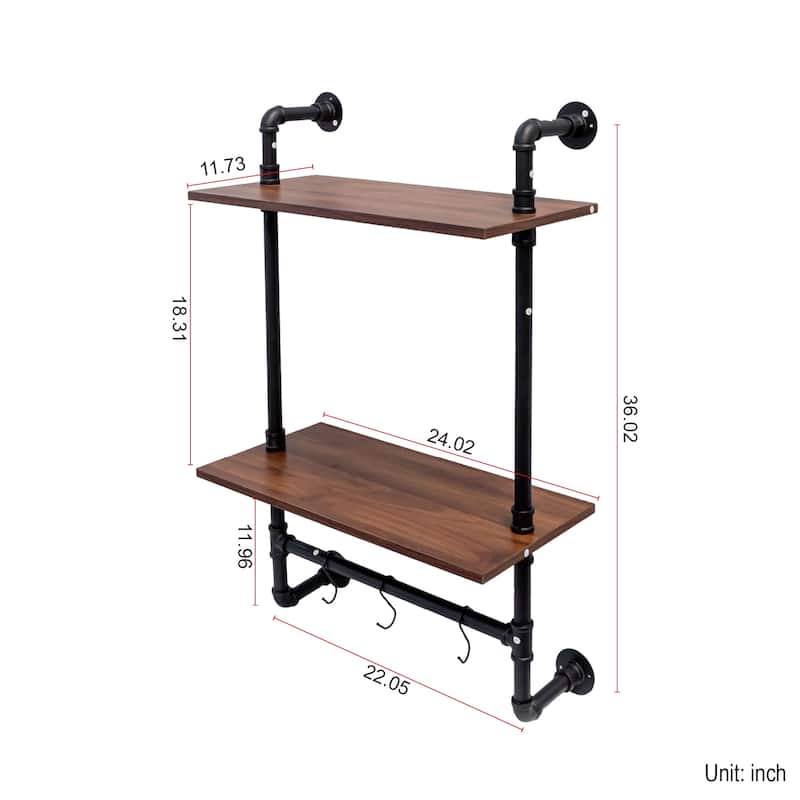 GDFStudio - Sara Industrial Wall-Mounted 3-Tier and 2-Tier Wood & Metal Floating Shelves