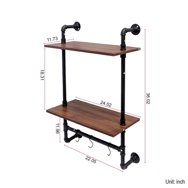 Industrial Pipe Shelf 3 Tier and 2 Tier Wall Mounted Shelves