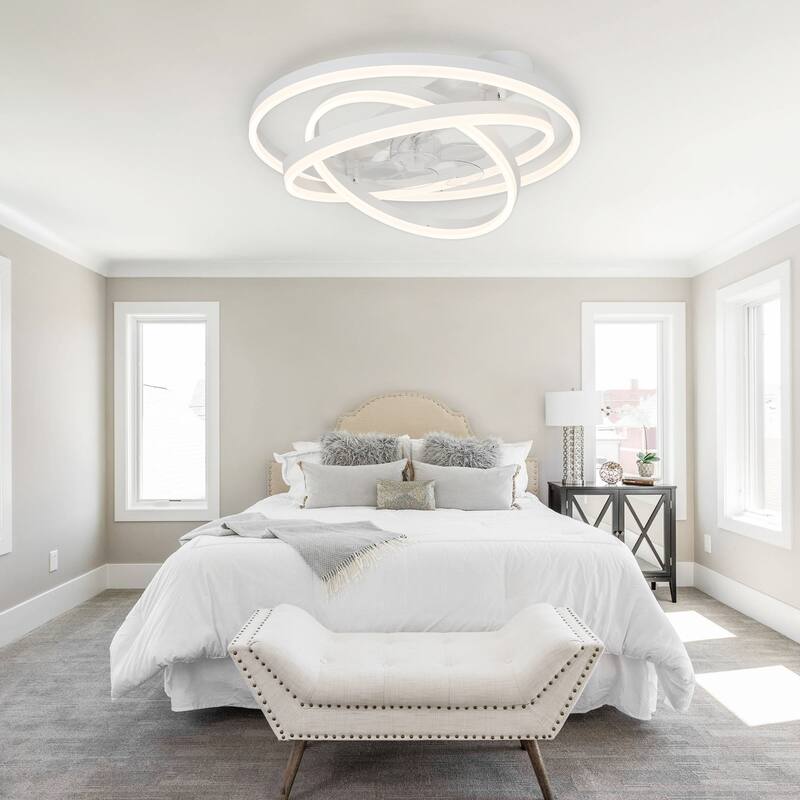 24" Adjustable Light Kit Flush Mount Ceiling Fan, 3 Color Tone CCT dimmable 6 Fan Speed, Remote & App Control for Bedroom