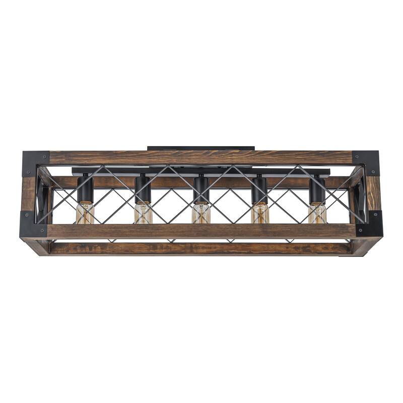 Starsky 5-Light 31.5in. Farmhouse Rectangular Lantern Flush Mount Ceiling Light
