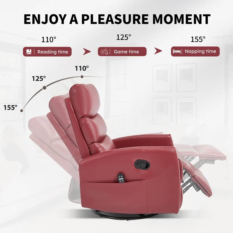 Roomfitters Manual Swivel Rocker Recliner Chair with Heat and Massage Fabric Glider Lounge Sofa for Living Room