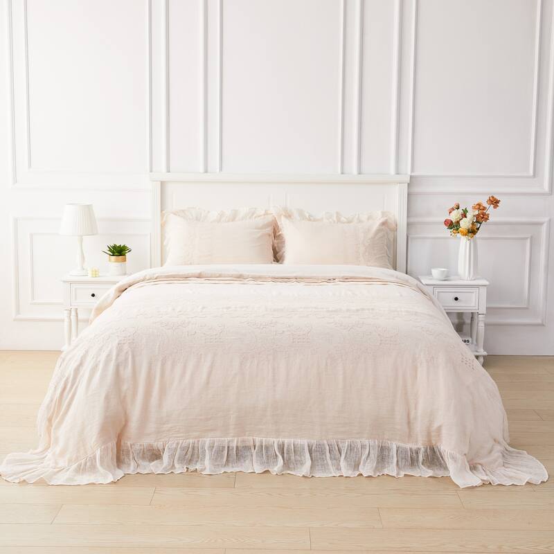 The Gray Barn Spring Field Linen Duvet Set - 4 Color (White, Grey, Pink, Ivory) - Full - Queen - BLUSH