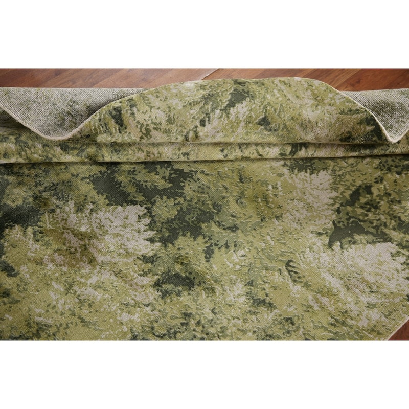 Green Abstract Modern Area Rug Hand-knotted Wool Carpet - 4'8"x 6'6"
