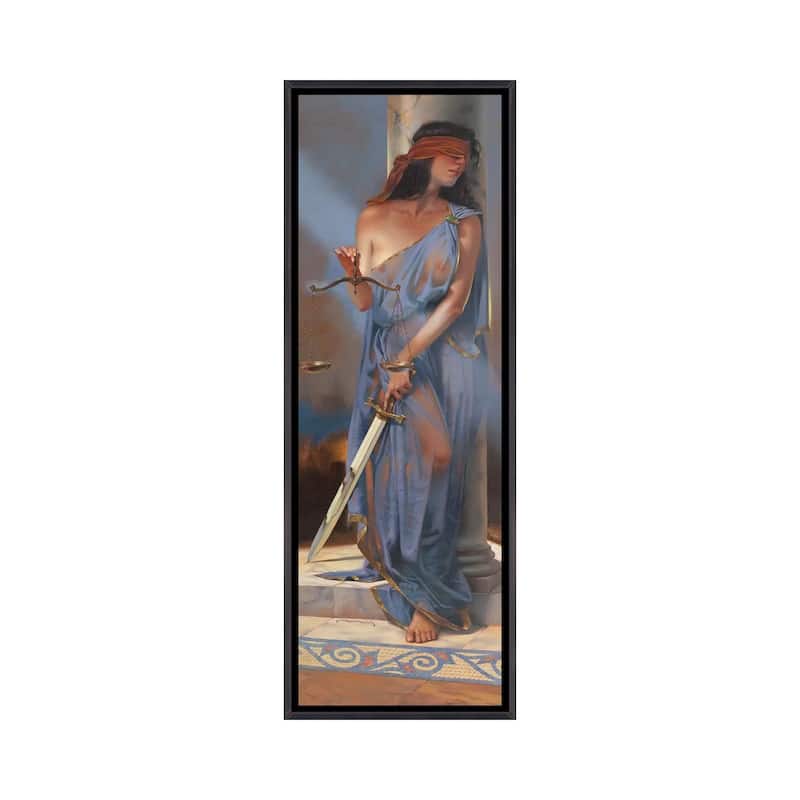 iCanvas "Lady Justice" by Maher Morcos Framed - 48x16 - Ebony