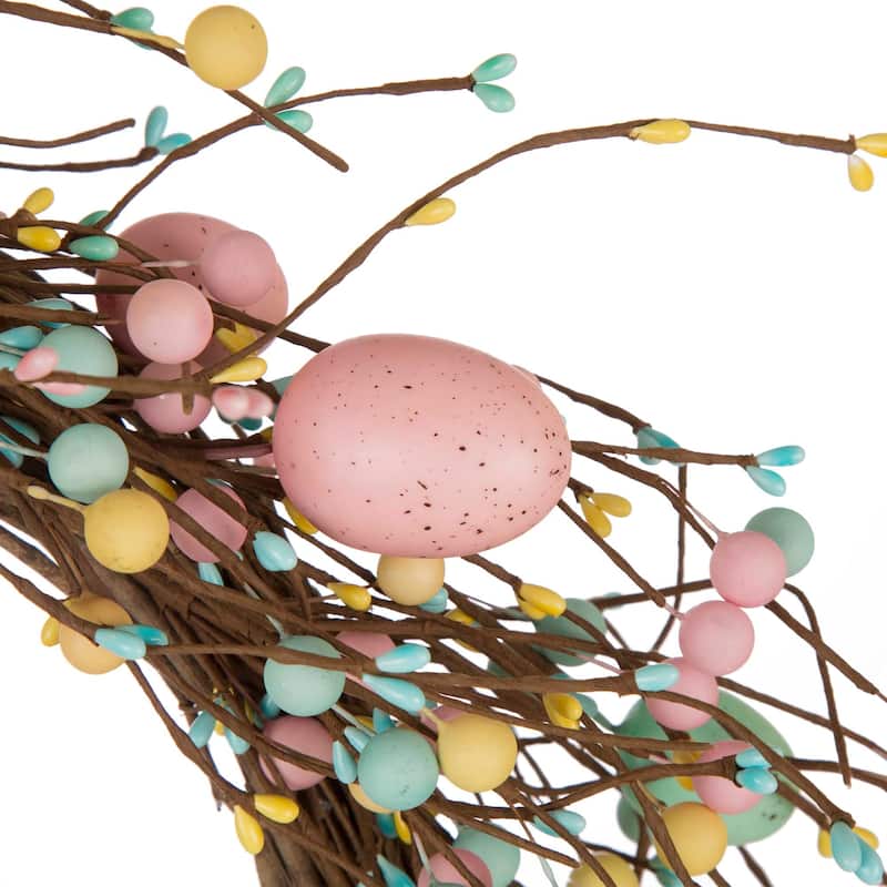 Glitzhome 22"D Artificial Easter Spring Eggs Berries Wreath for Front Door Wall Decor