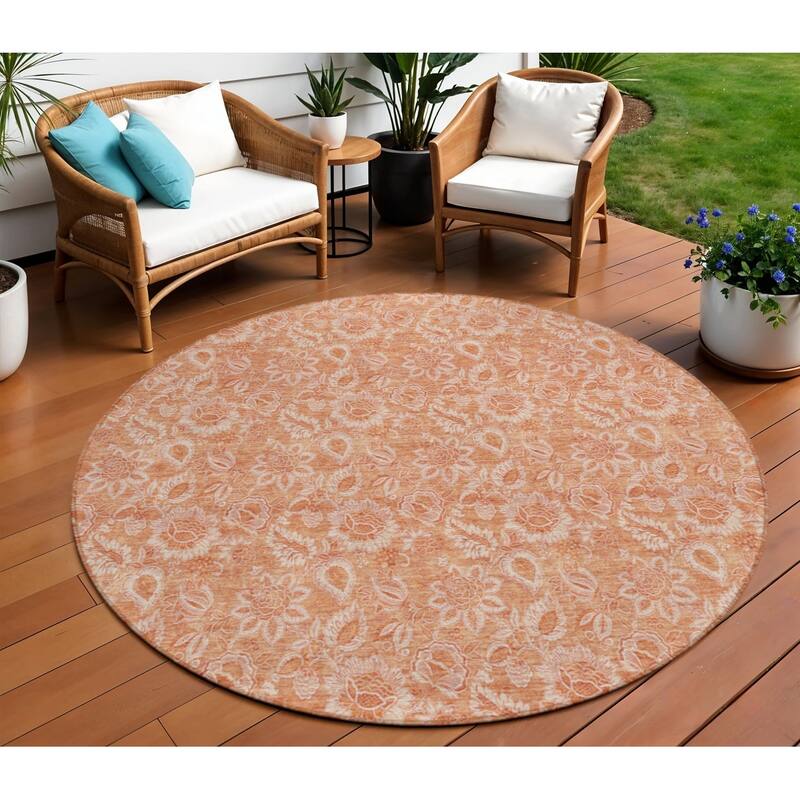 HomeRoots Floral Transitional Rectangle Outdoor Rug - 8' Round