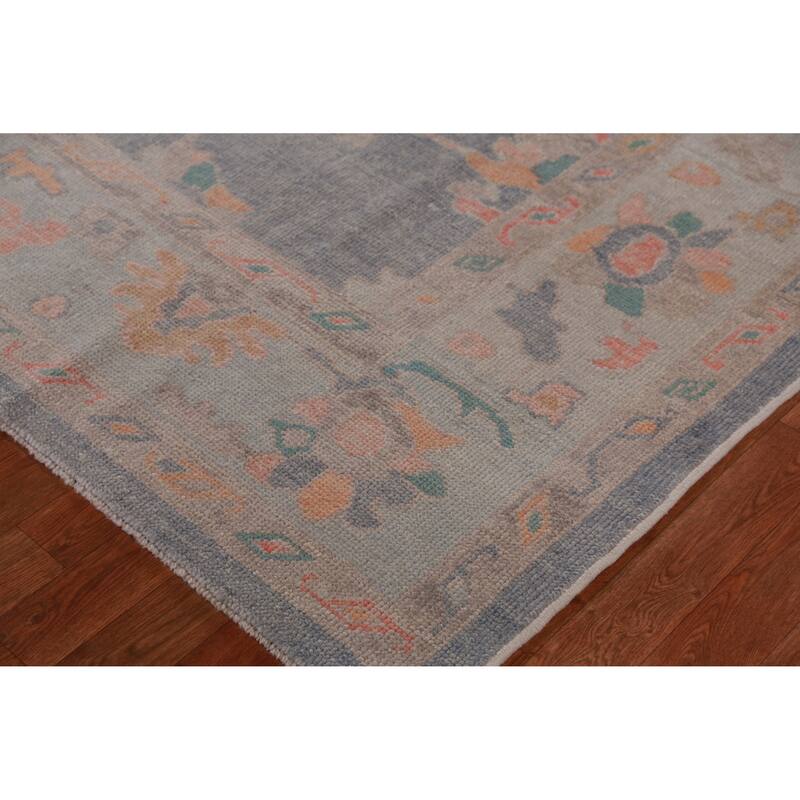 Hand Knotted Oriental 100% Wool Carpet Transitional All-Over Navy Blue & Blues Oushak Area Rug - 9' 4'' X 8' 1''