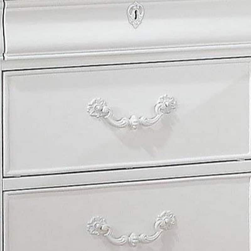 Three Drawer Nightstand With One Hidden Top Drawer And Scalloped Feet, White