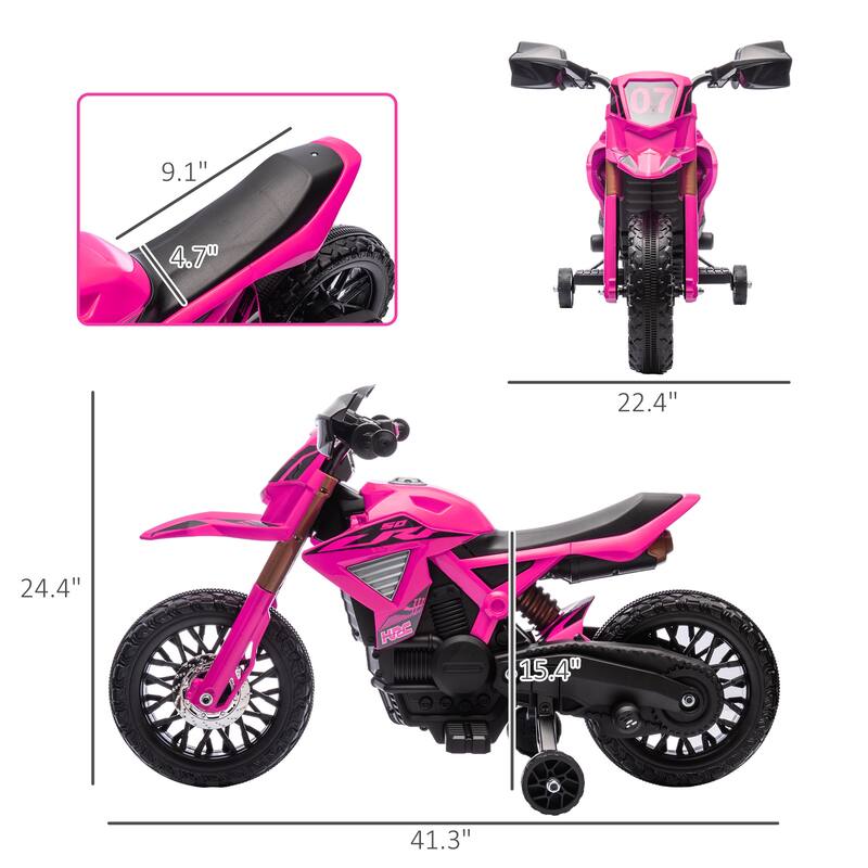 6V Battery-Powered Kids Motorcycle with Training Wheels, Horn & Start Sound, for 3-8 Year Olds