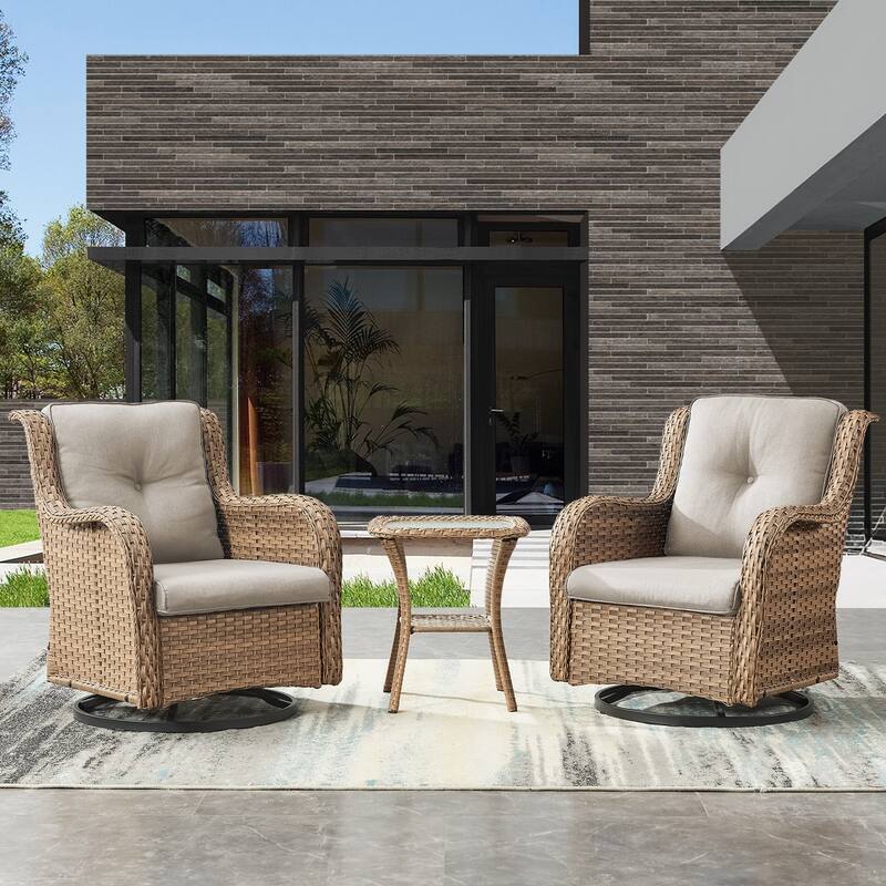 Gymojoy Patio Swivel Rocking Chair Coffee Table Set - Yellow - Beige