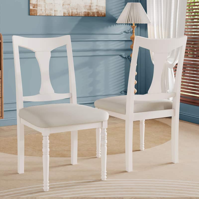 Farmhouse Linen Upholstered Dining Chairs Set of 6 with Solid Wood Legs