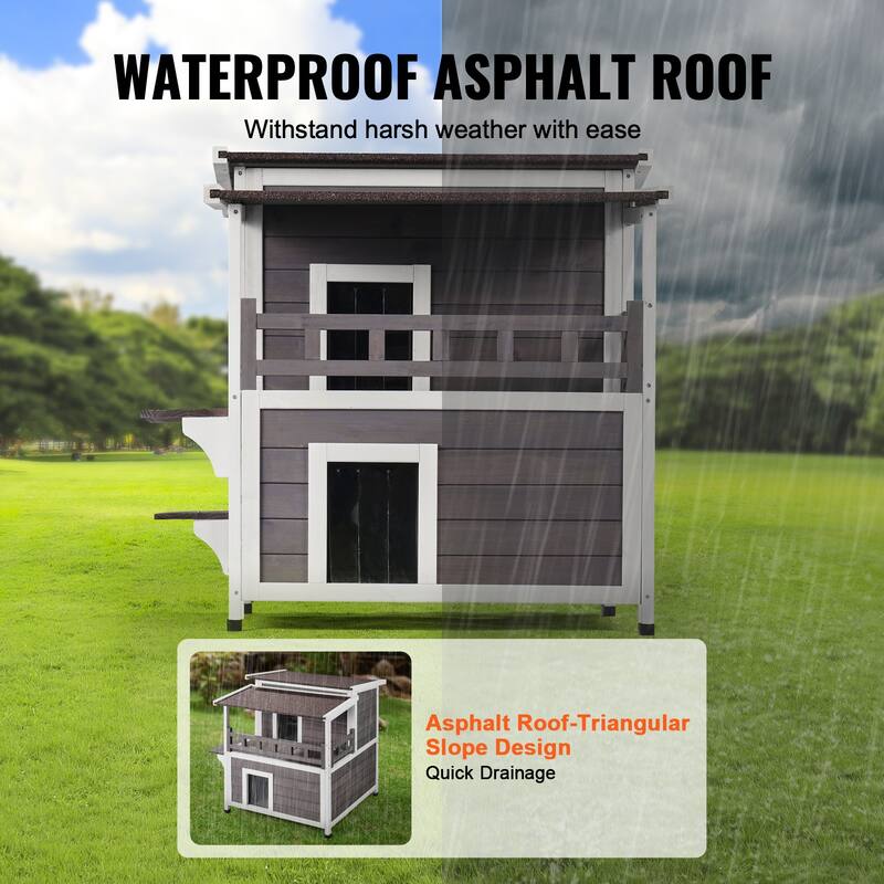 Outdoor Cat House Weatherproof, Feral Cat Shelter for Multiple Cats, 2-story Large Outdoor Wooden Cat House - 30"L x 30"W x 32"H