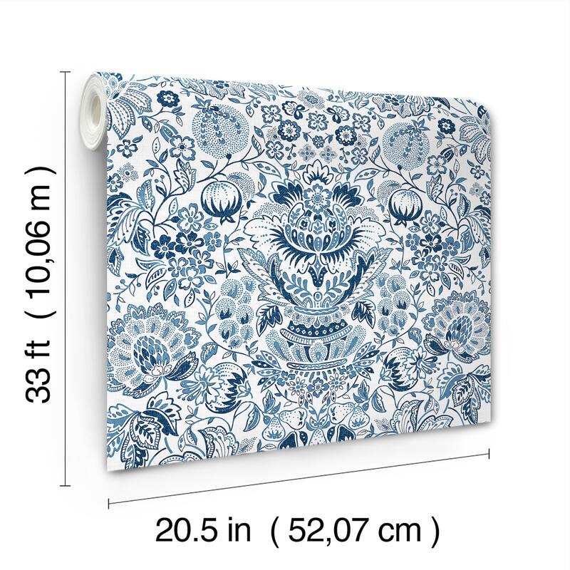 A-Street Prints Blanche Blue Floral Damask Wallpaper