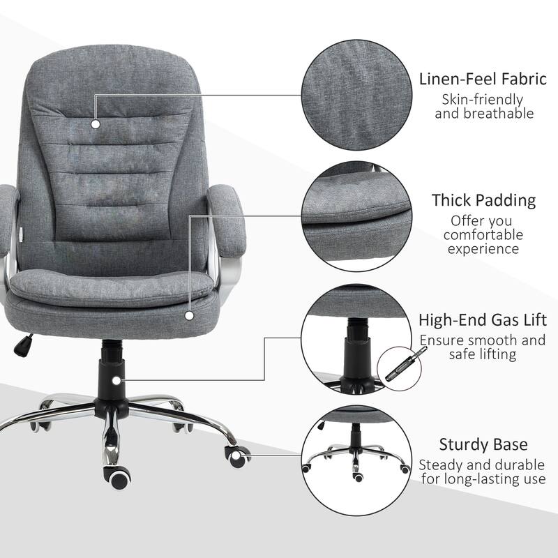 Modern High-Back Office Executive Computer Chair with Lumbar Support and Padded Wide Armrests, Adjustable Height, Gray