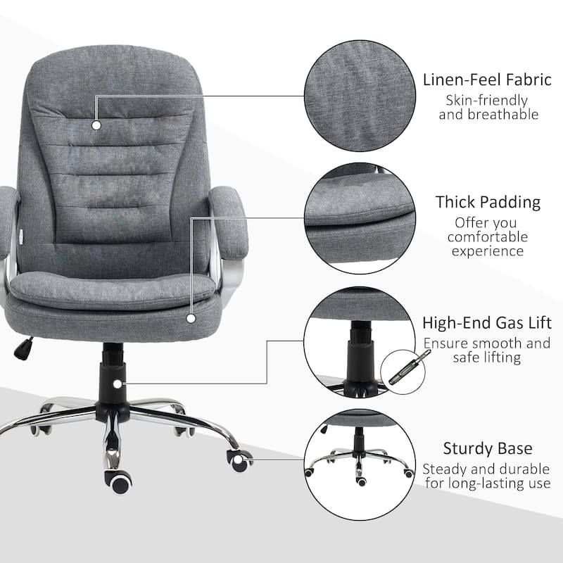Vinsetto Adjustable Height Ergonomic High Back Home Office Chair with Armrests - Grey