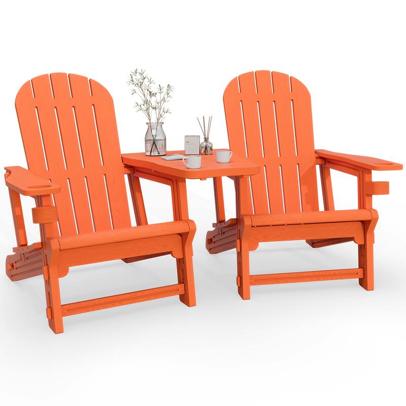 Outdoor All Weather Adirondack Chairs with Movable Footrests, Set of 5/3. - NoFootrest - Orange