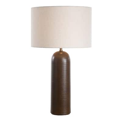Ribbed Base Table Lamp with Tapered Shade - 29.5" - Brown