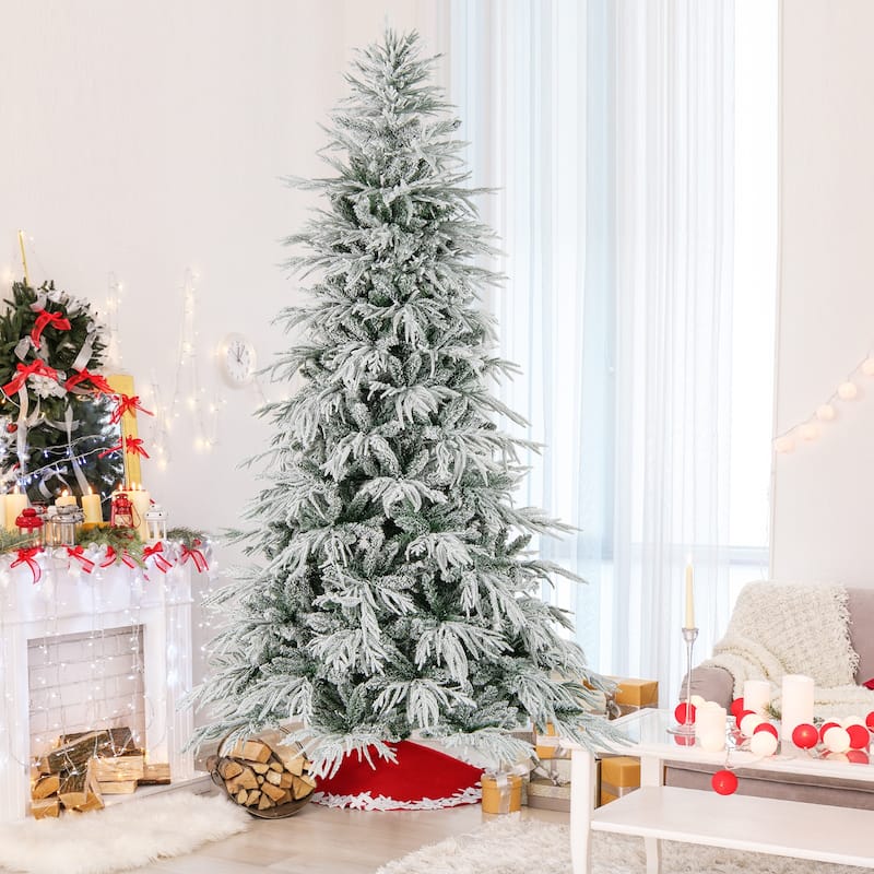 Costway 6/7/8 FT Artificial Christmas Tree with 820 PE PVC Branch Tips - Green & White - See Details